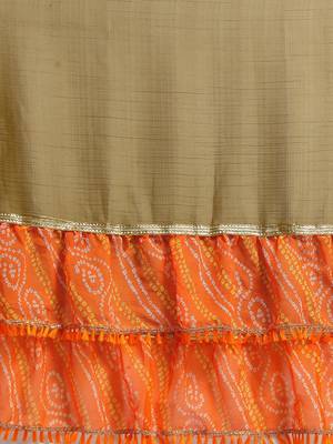 Brown Poly Chiffon Self-Striped Ruffled Designer Bandhej Saree 3