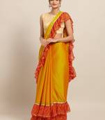 Mustard Yellow Dual Toned Poly Chiffon Solid Ruffled Bandhani Saree