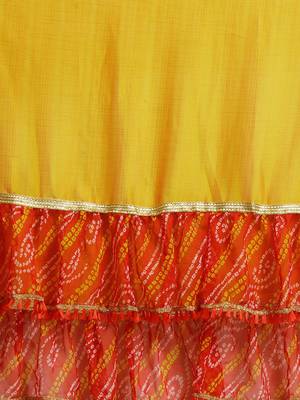 Mustard Yellow Dual Toned Poly Chiffon Solid Ruffled Bandhani Saree 3