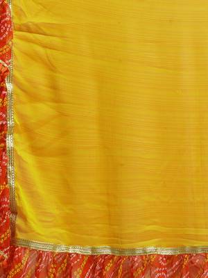 Mustard Yellow Dual Toned Poly Chiffon Solid Ruffled Bandhani Saree 4
