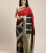 Black & Gold-Toned Silk Blend Woven Design Banarasi Saree