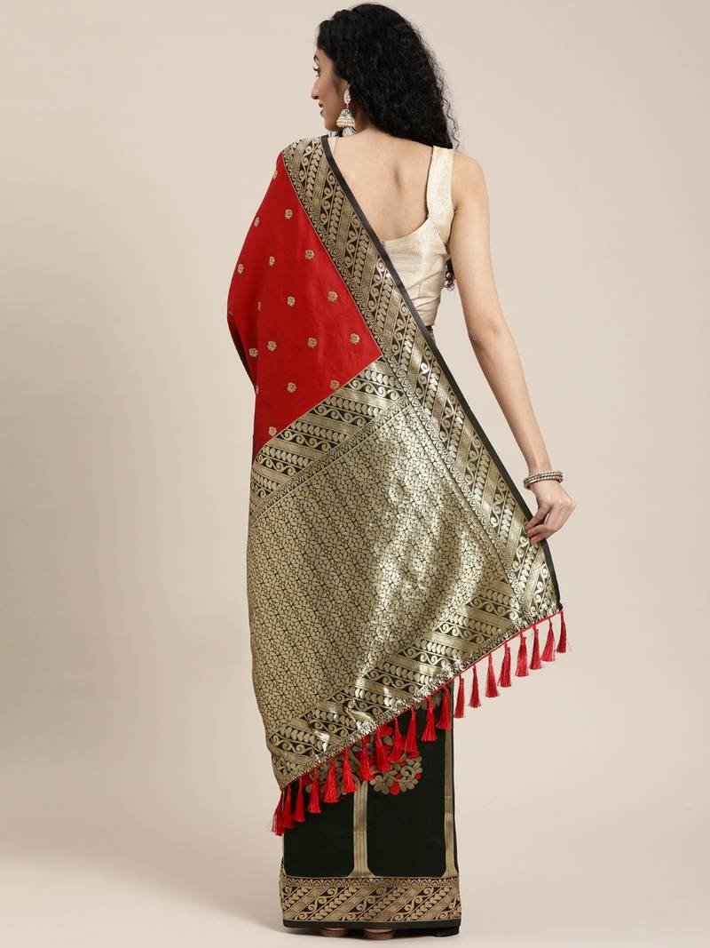 Black & Gold-Toned Silk Blend Woven Design Banarasi Saree