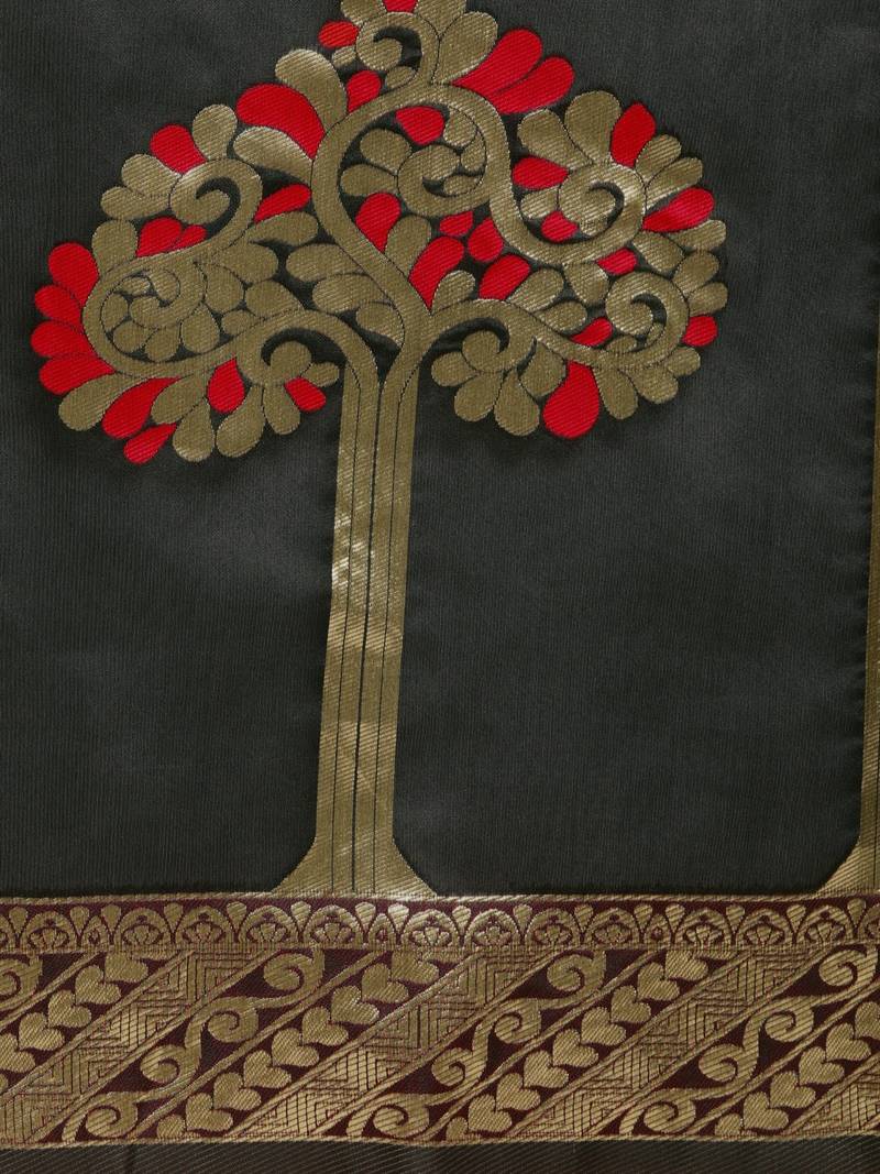 Black & Gold-Toned Silk Blend Woven Design Banarasi Saree