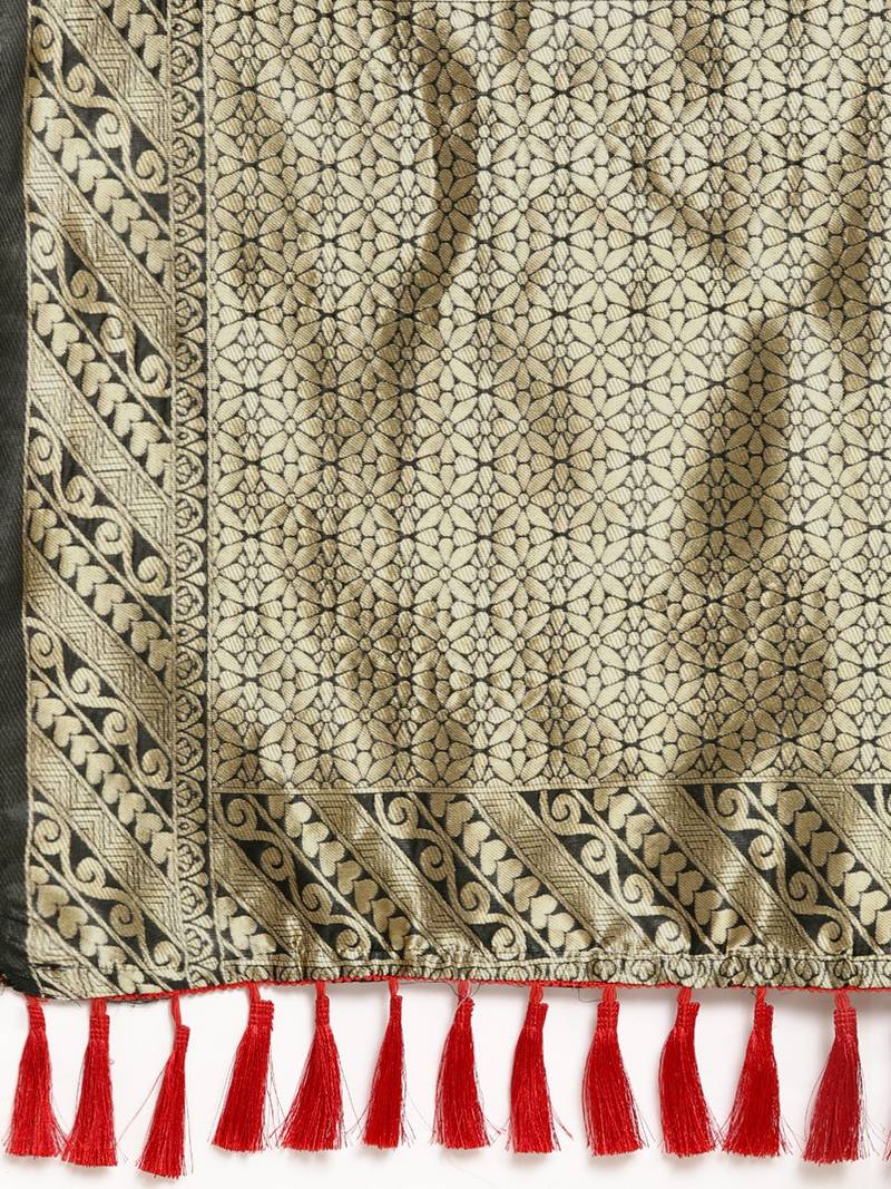 Black & Gold-Toned Silk Blend Woven Design Banarasi Saree
