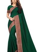 Dark Green Vichitra Silk Embriodered Lace With Blouse Piece.