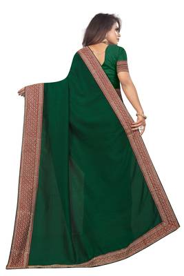 Dark Green Vichitra Silk Embriodered Lace With Blouse Piece. 2