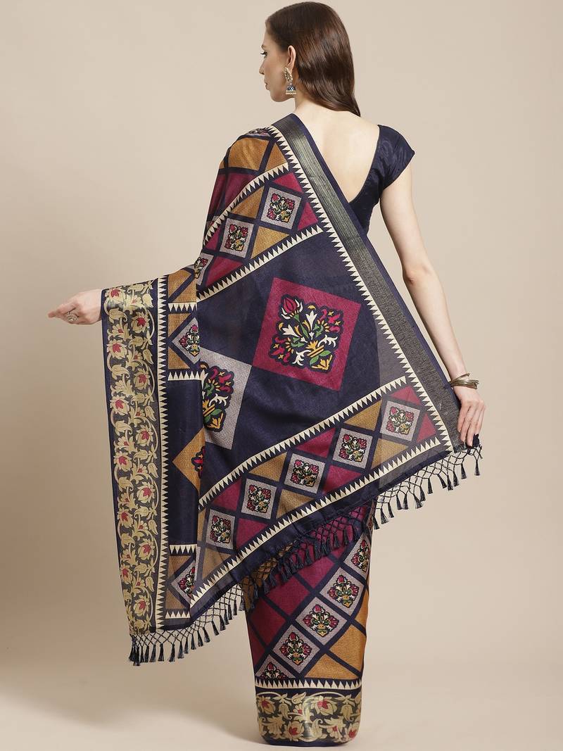 Pink & Mustard Yellow Printed Patola Saree