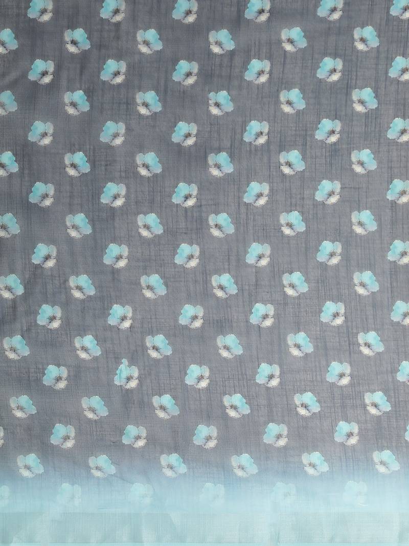 Blue & Black Linen Blend Printed Saree