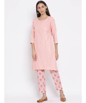 Span Persian Pink Cotton Kurta and Pant Set 1