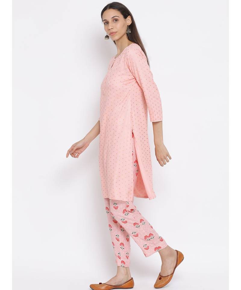 Span Persian Pink Cotton Kurta and Pant Set
