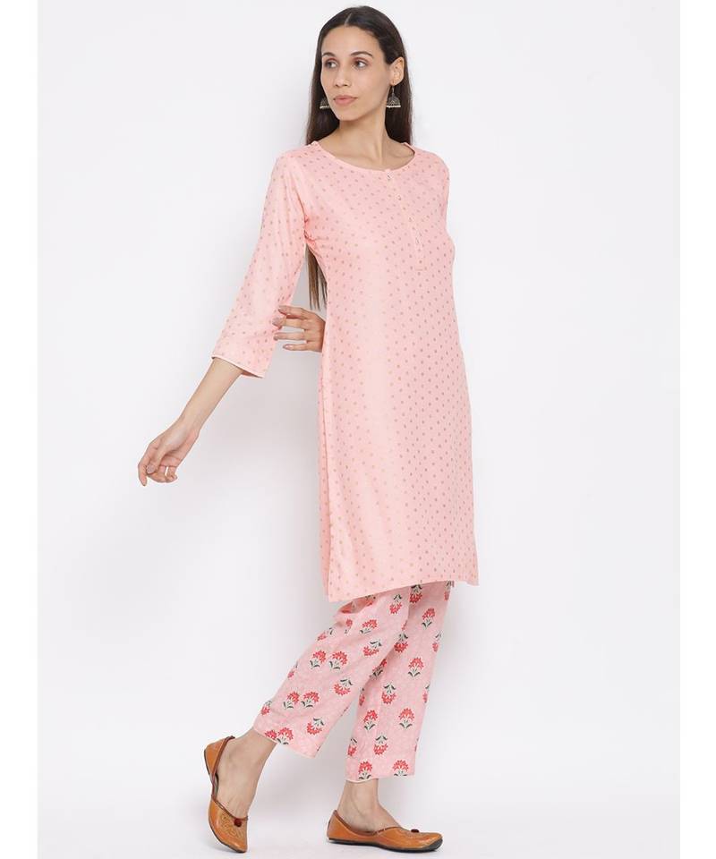 Span Persian Pink Cotton Kurta and Pant Set
