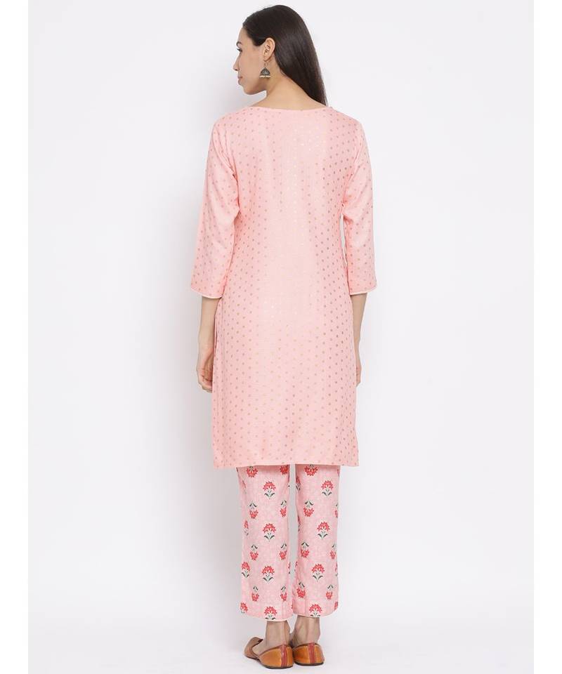 Span Persian Pink Cotton Kurta and Pant Set