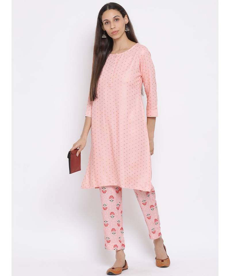 Span Persian Pink Cotton Kurta and Pant Set