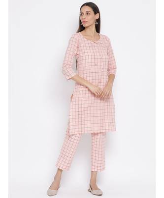 Span Persian Pink Cotton Kurta and Pant Set 1