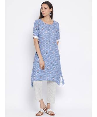 Span Greece Blue Cotton Kurta and Pant Set 1