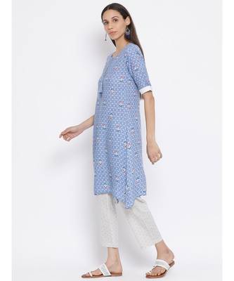 Span Greece Blue Cotton Kurta and Pant Set 2