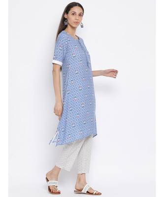 Span Greece Blue Cotton Kurta and Pant Set 3