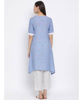 Span Greece Blue Cotton Kurta and Pant Set 4