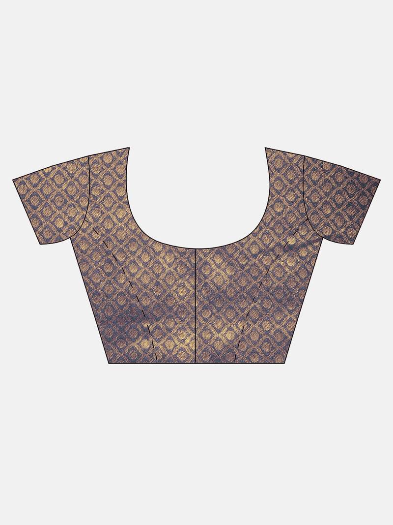 Navy Blue & Gold-Toned Silk Blend Woven Design Banarasi Saree