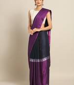 Purple & Black Linen Blend Colourblocked Saree