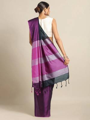 Purple & Black Linen Blend Colourblocked Saree 2