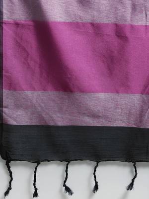 Purple & Black Linen Blend Colourblocked Saree 4