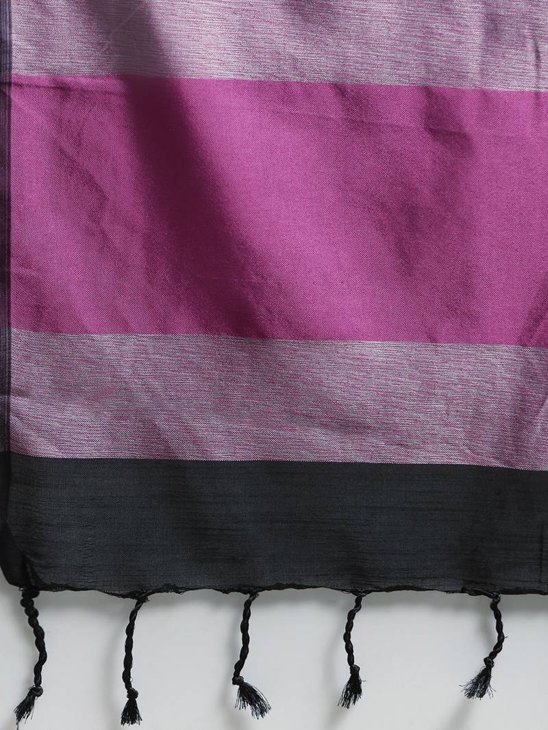 Purple & Black Linen Blend Colourblocked Saree