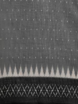 Grey & White Linen Blend Printed Ikat Saree 3