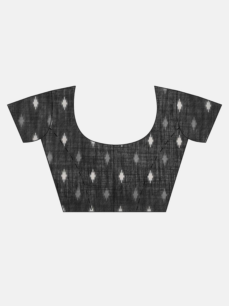 Grey & White Linen Blend Printed Ikat Saree