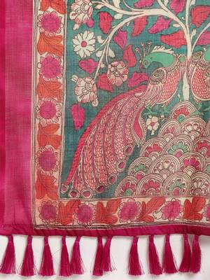 Black & White Linen Blend Printed Ikat Saree 3