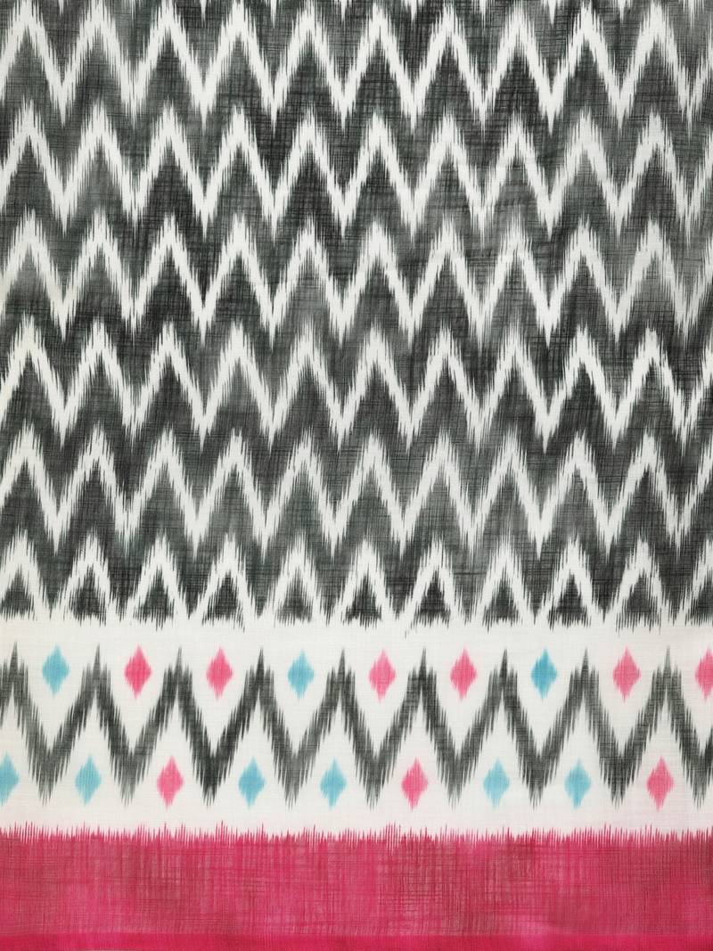 Black & White Linen Blend Printed Ikat Saree