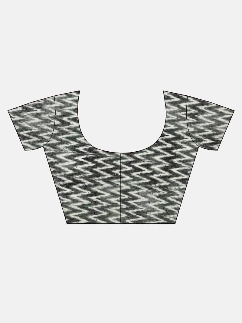 Black & White Linen Blend Printed Ikat Saree