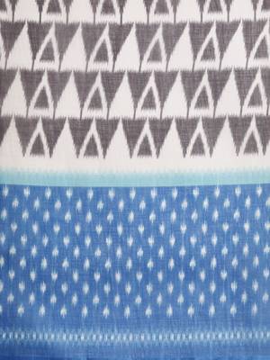 Blue & White Linen Blend Printed Ikat Saree 3