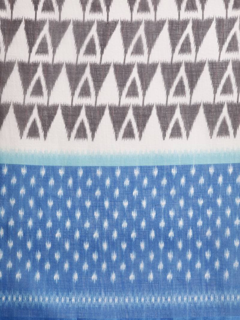 Blue & White Linen Blend Printed Ikat Saree