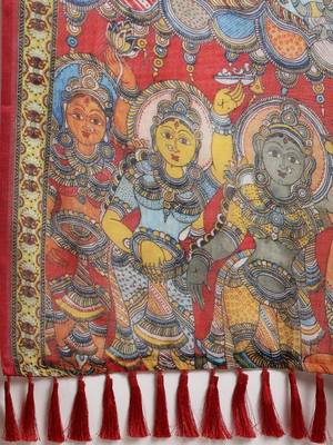 Blue & White Linen Blend Printed Ikat Saree 4