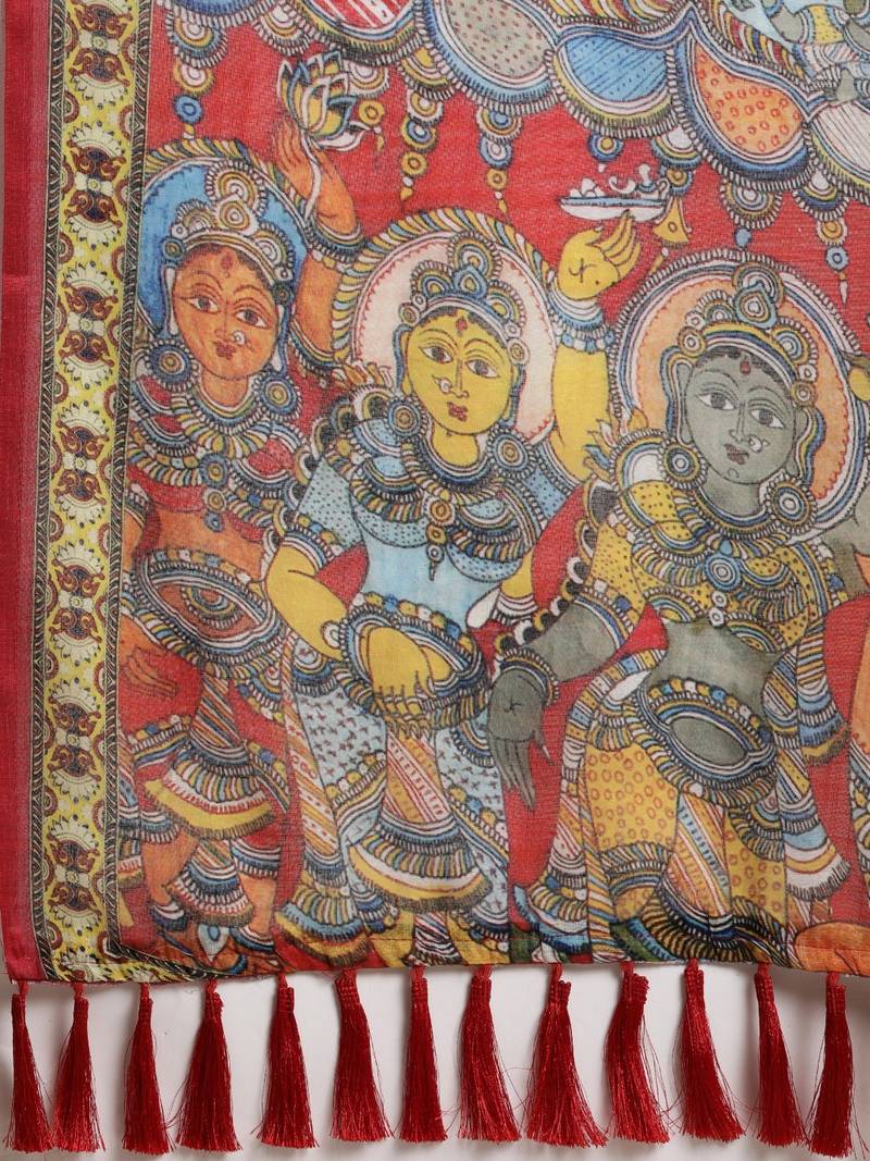 Blue & White Linen Blend Printed Ikat Saree