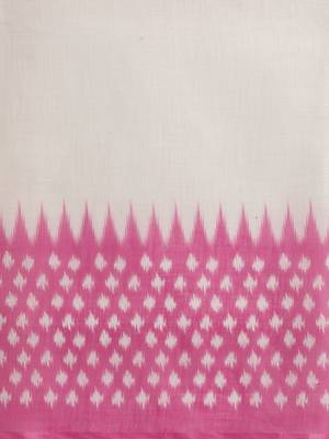 White & Pink Linen Blend Solid Ikat Saree 3