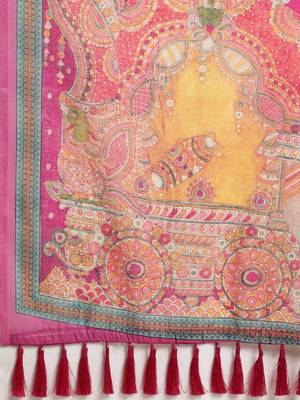 White & Pink Linen Blend Solid Ikat Saree 4