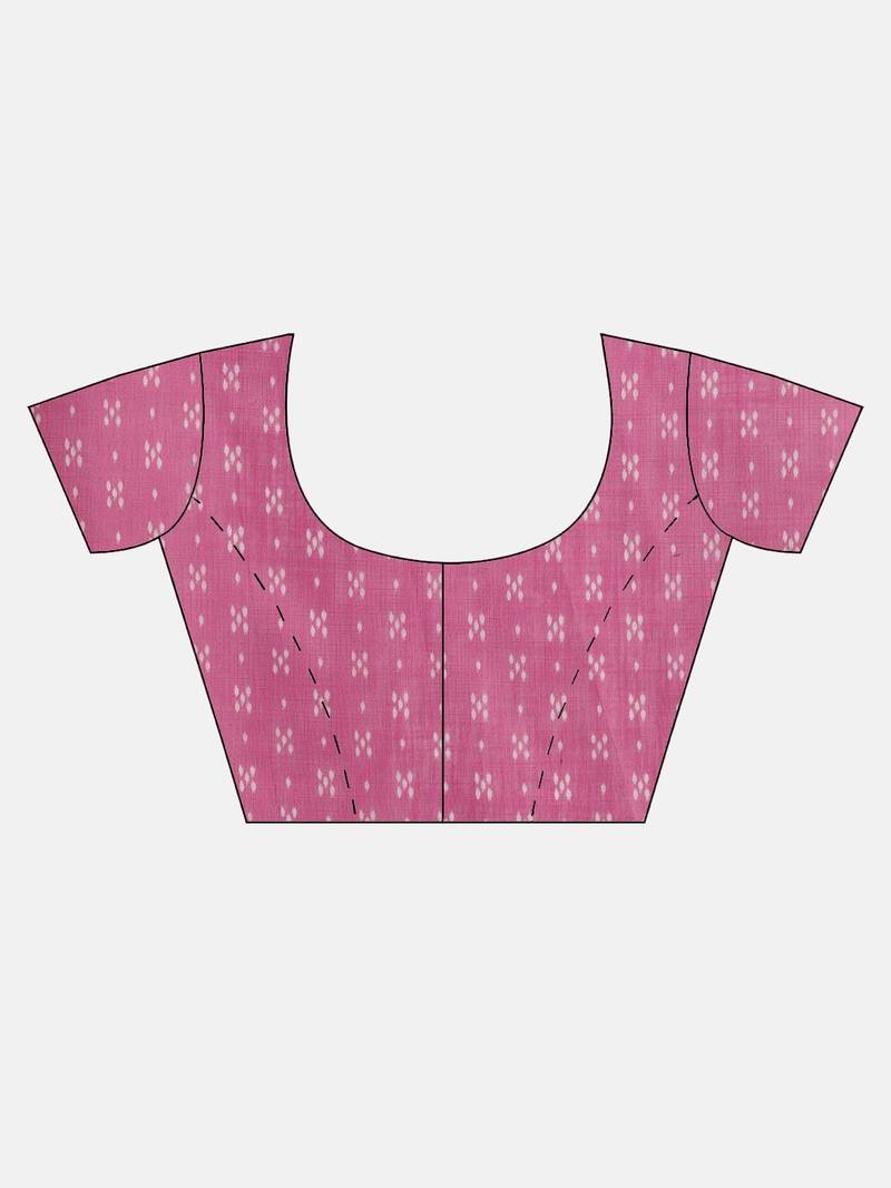 White & Pink Linen Blend Solid Ikat Saree