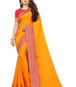 Mustar Vichitra Silk Bollywood Saree With Embriodered Lace  and Blouse Piece.