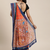 Orange & Blue Linen Blend Printed Ikat Saree