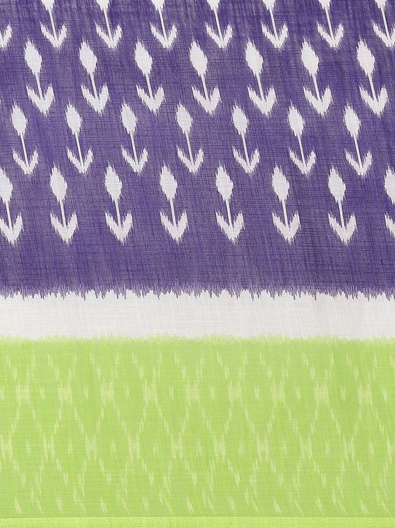 Purple & Green Floral Printed Ikat Designer Saree