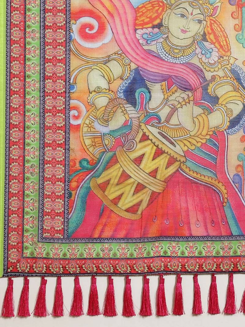 Purple & Green Floral Printed Ikat Designer Saree