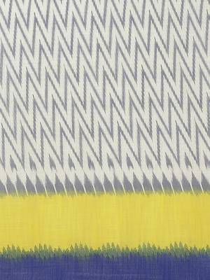 Off-White & Blue Printed Ikat Saree 3