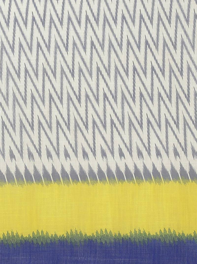 Off-White & Blue Printed Ikat Saree