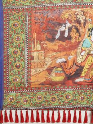 Off-White & Blue Printed Ikat Saree 4