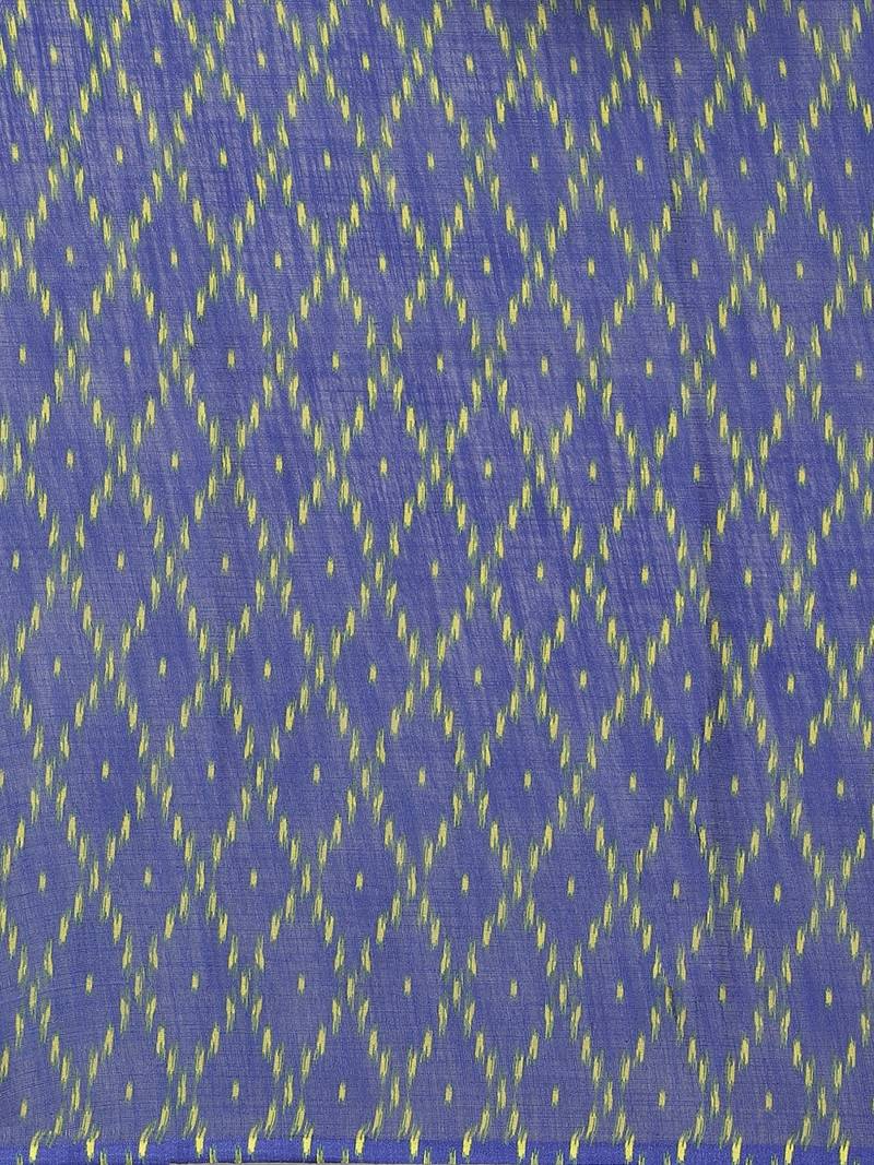 Off-White & Blue Printed Ikat Saree