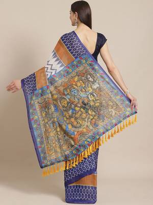 White & Blue Printed Ikat Saree 2