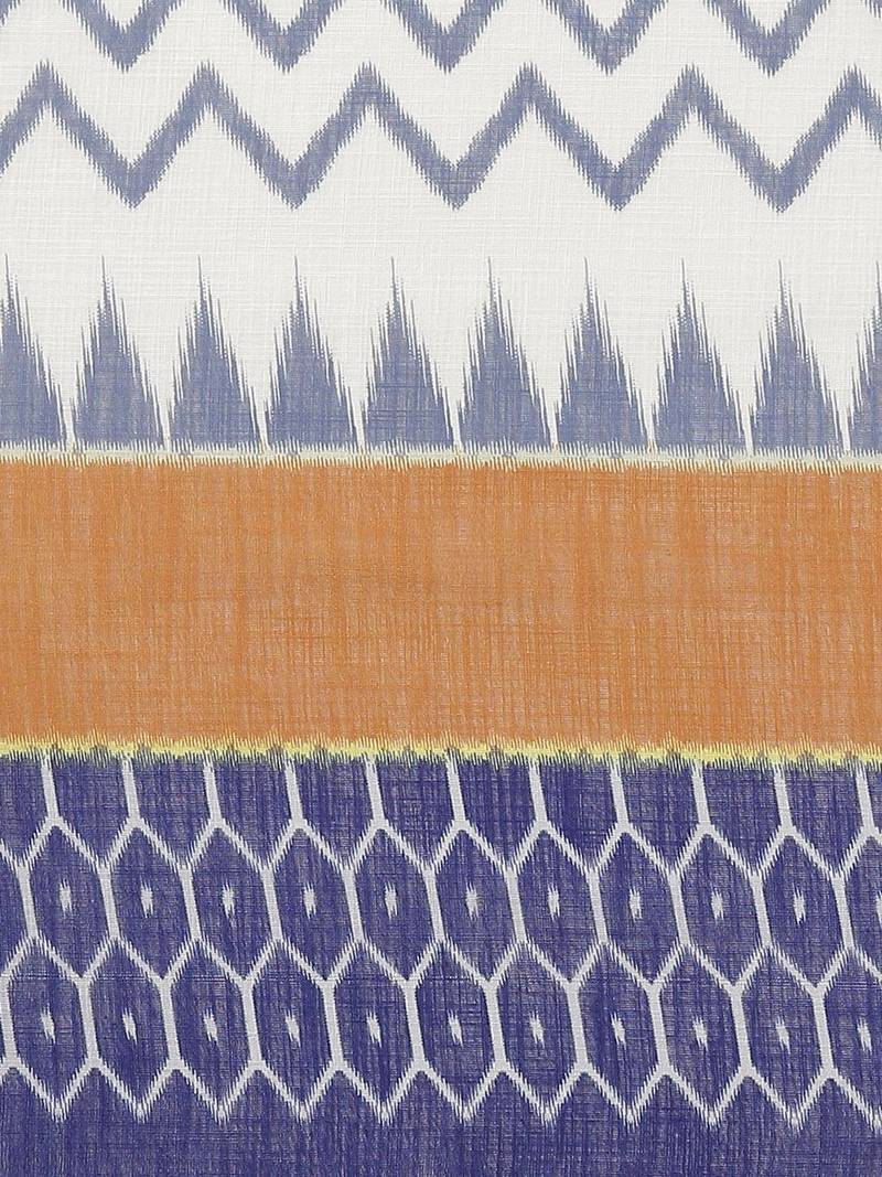 White & Blue Printed Ikat Saree