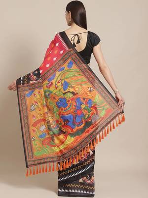 Pink & White Printed Pochampally Saree 2
